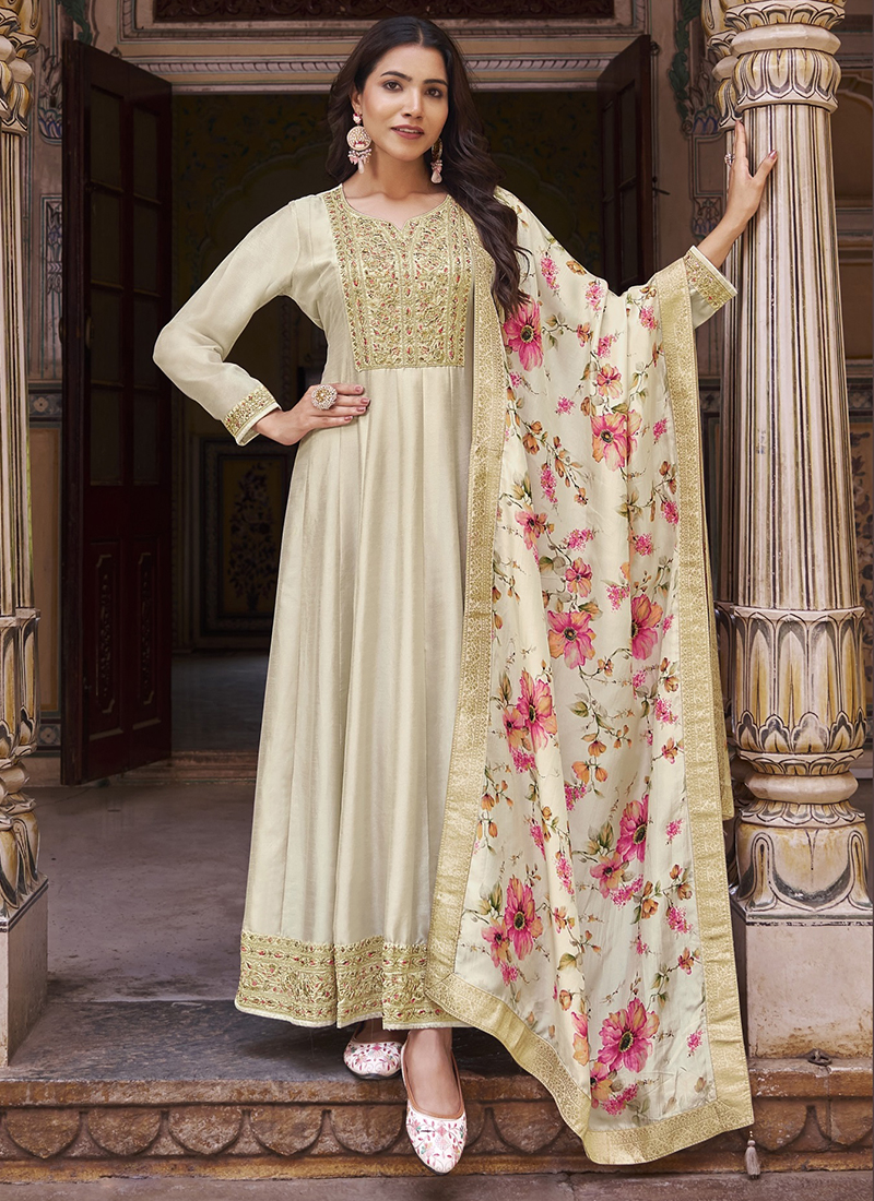 Buy Cream Dola Silk Sequins Work Wedding Wear Anarkali Suit Online From Surat Wholesale Shop. Buy Cream Dola Silk Sequins Work Wedding Wear Anarkali Suit Online From Surat Wholesale Shop.