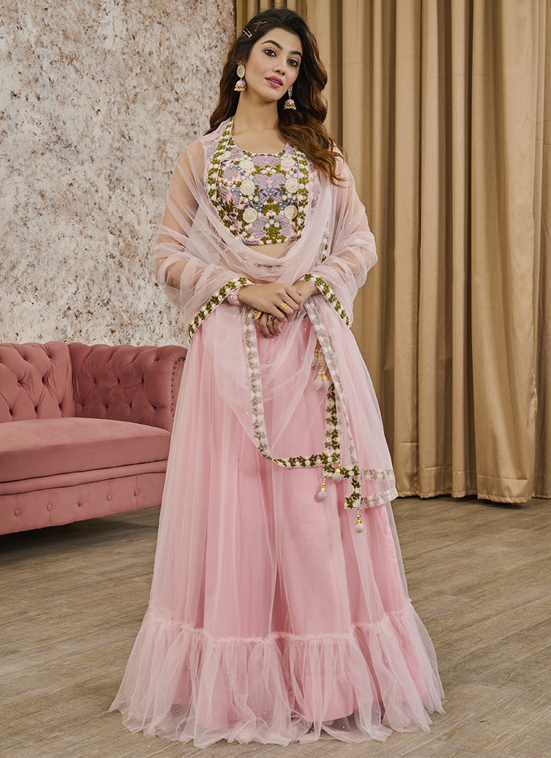 Buy Baby Pink Net Sequins Work Engagement Wear Lehenga Choli Online From  Surat Wholesale Shop.