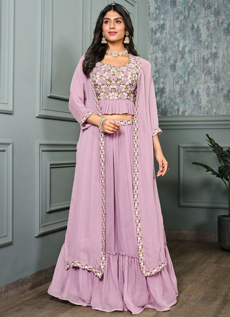 Buy Lilac Shimmer Georgette Sequins Work Engagement Wear Lehenga Choli  Online From Surat Wholesale Shop