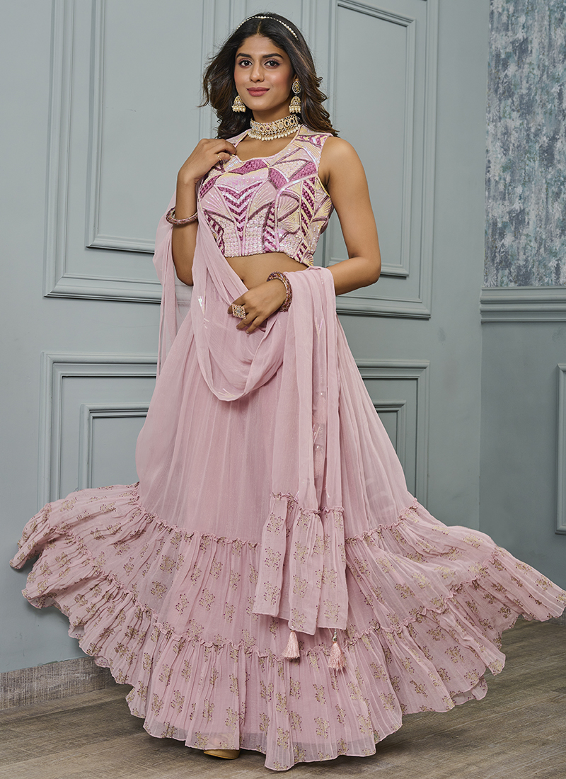 Buy Pink Shimmer Georgettes Sequins Work Engagement Wear Lehenga Choli  Online From Surat Wholesale Shop.