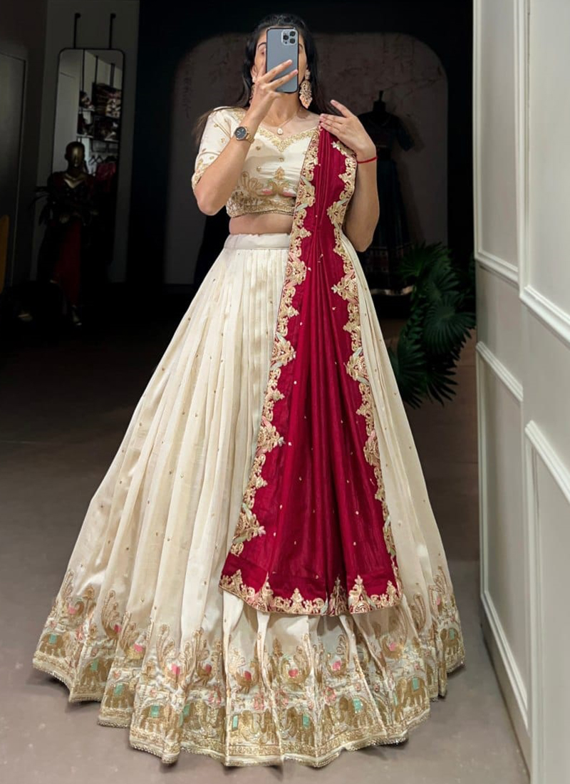 Buy Off White Vichitra Silk Emboidery Work Party Wear Readymade Lehenga  Choli Online From Surat Wholesale Shop.