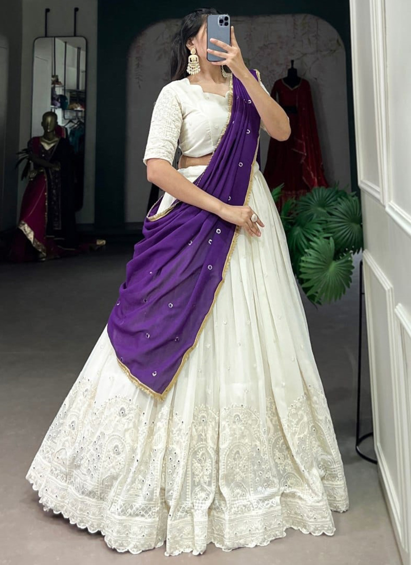 Buy Purple Georgette Lucknowi Work Traditional Wear Readymade Lehenga Choli  Online From Surat Wholesale Shop.
