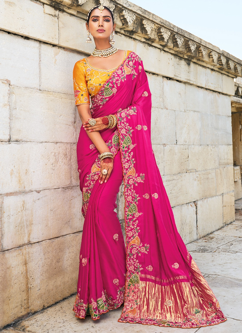 Buy Rani Pure Silk Thread Work Wedding Wear Saree Online From Surat ...