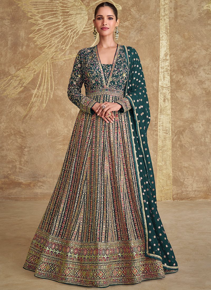 Buy Green Georgette Embroidery Work Wedding Wear Readymade Anarkali Suit Online From Surat Wholesale Shop. Buy Green Georgette Embroidery Work Wedding Wear Readymade Anarkali Suit Online From Surat Wholesale Shop.