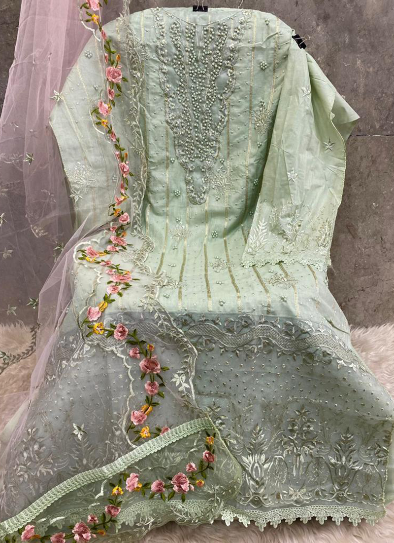 slim fit dress slacks Luxurious Embroidered Mint Green Chiffon Dress main image 1