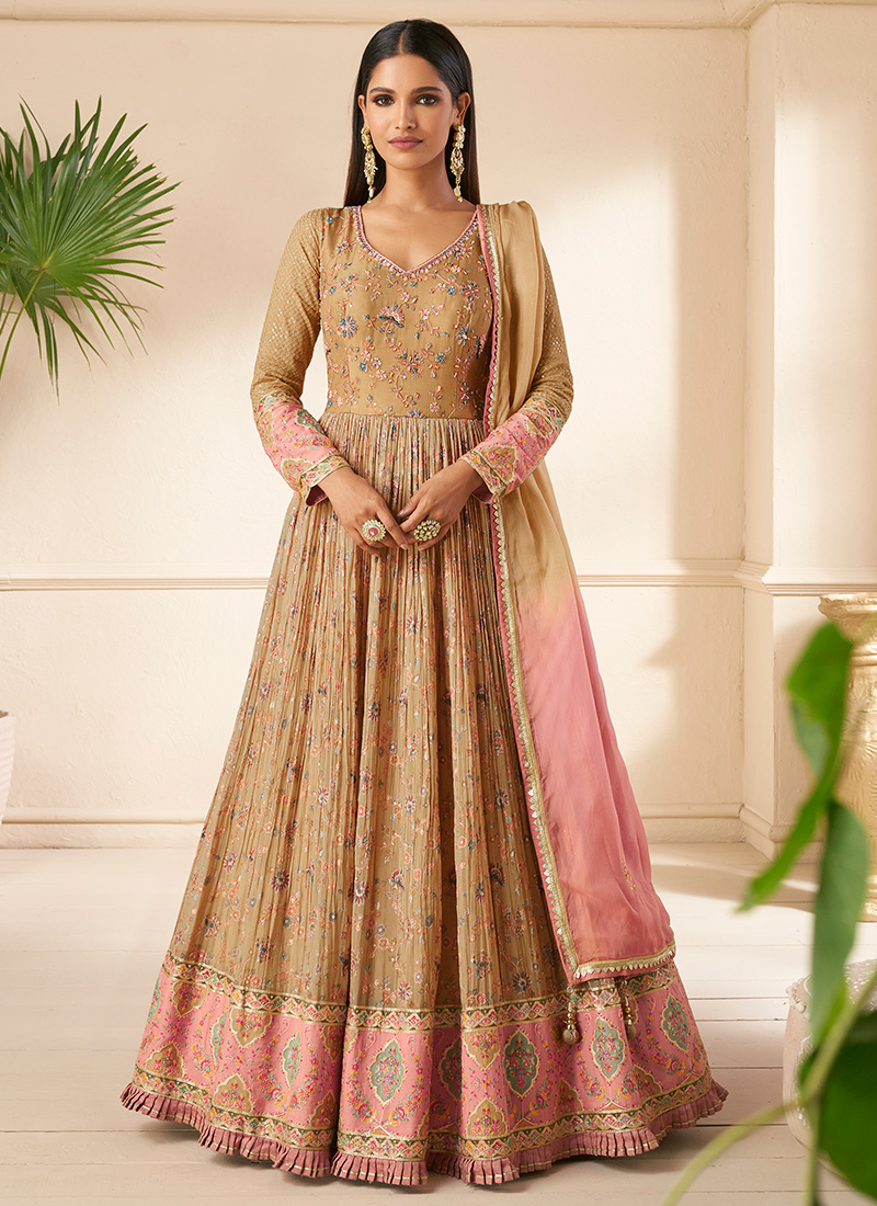 Cotton Embroidered Mustard Gown Dress with Dupatta - GW0387
