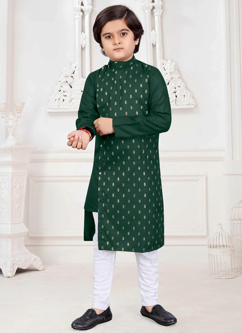 Sea Green Traditional Wear Kurta Payjama With Foil Print