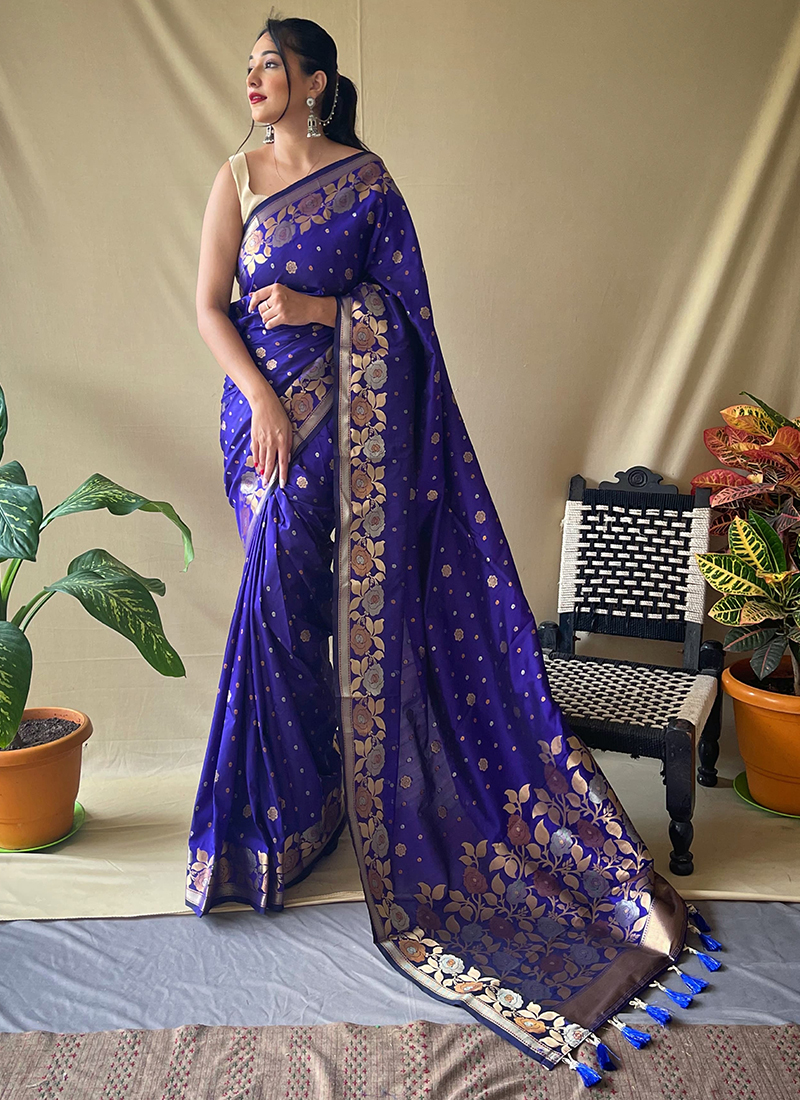 Dual shade of maroon and royal blue semi silk saree – Thokai