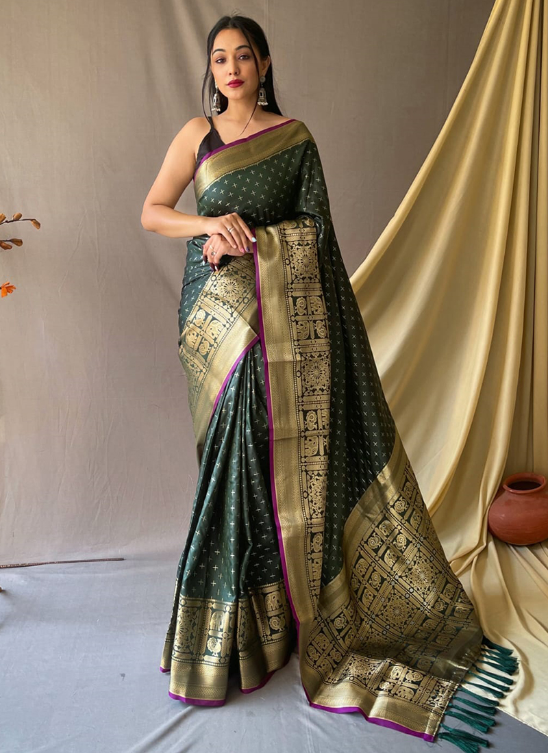 Buy Party Wear Green Zari Work Pure Soft Silk Saree Online From Surat  Wholesale Shop.