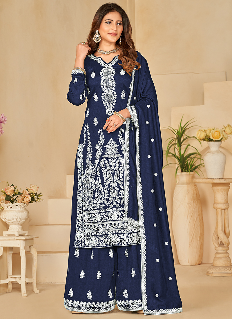 Buy Wedding Wear Fox Georgette Gown Pant Dupatta With Embroidery Work at  Rs. 15.32 online from Royal Export 3 Piece Kurti Set : RE1480