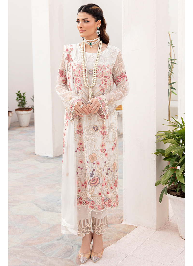 Buy Party Wear White Embroidery Work Heavy Georgette Pakistani Suit Online From Surat Wholesale Shop