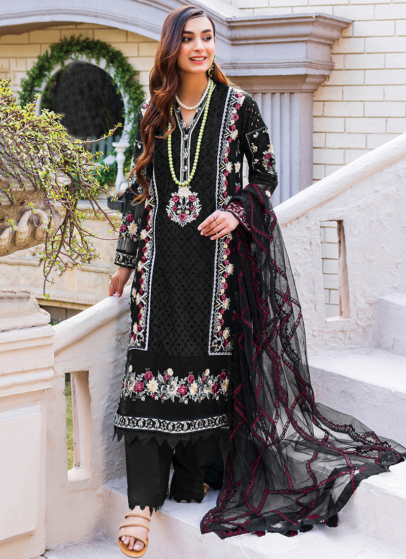 black embroidered dress pakistani Embroidered Black & Gold Eid Suit Pakistani Salwar Suit Kameez Dress –  subhvastra main image 0