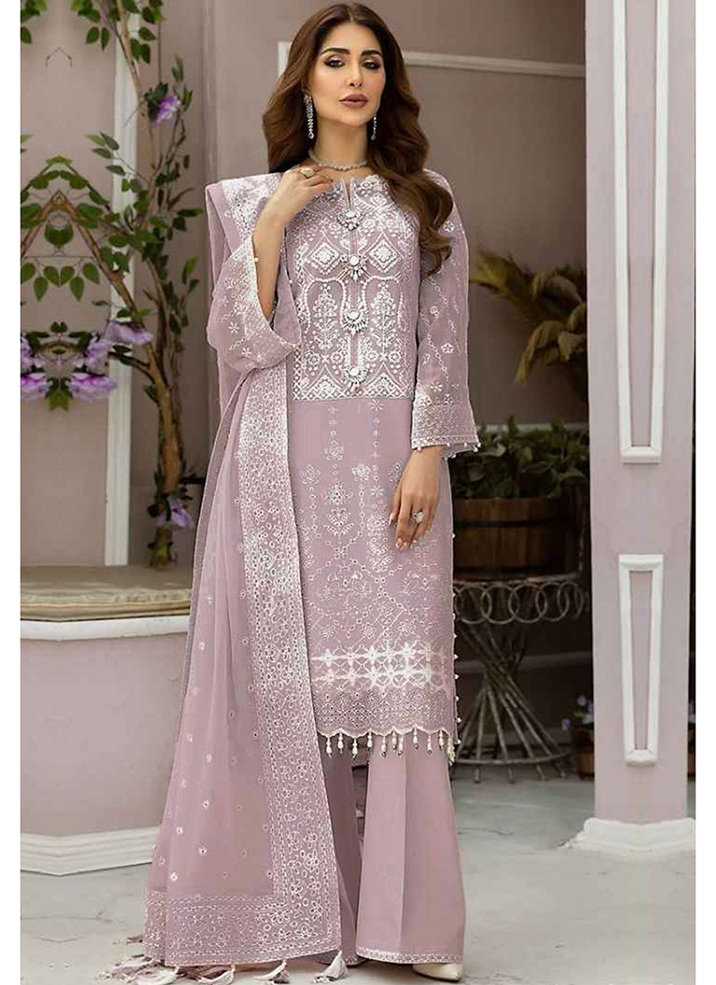 Buy Party Wear Lavender Embroidery Work Heavy Organza Pakistani Suit Online  From Surat Wholesale Shop.