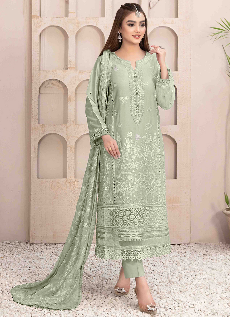 slim fit dress slacks Light Green Pakistani Designer Ethnic Salwar Suit main image 0