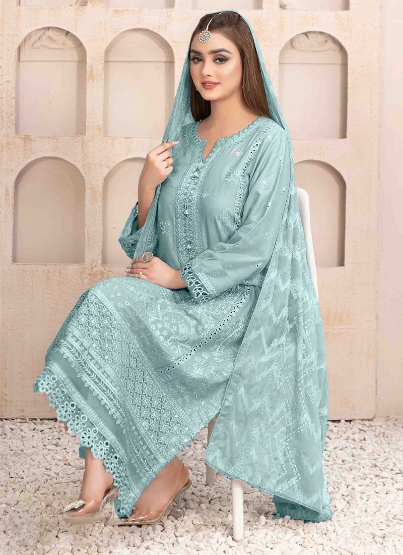 Sky Blue Kurti Design, Sky Blue Pakistani Suit