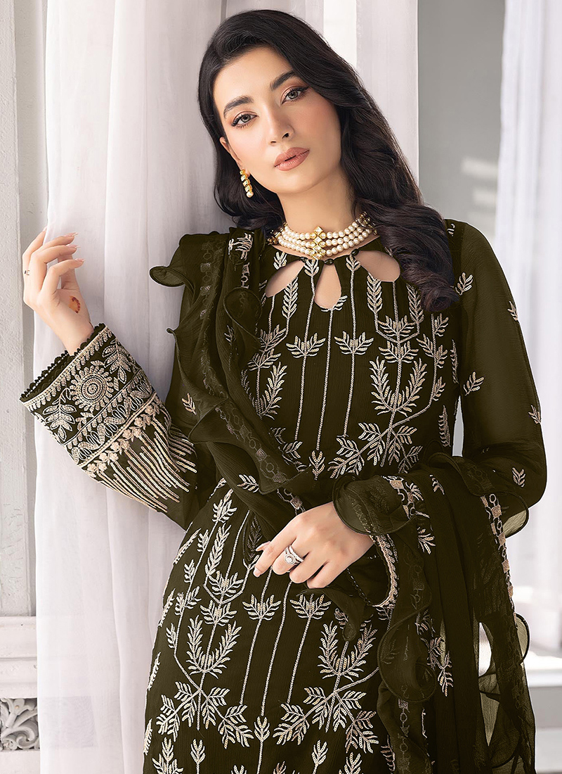 Mehndi Green Pakistani Suit Buy Wedding Wear Mehendi Green Embroidery Work  Georgette Pakistani