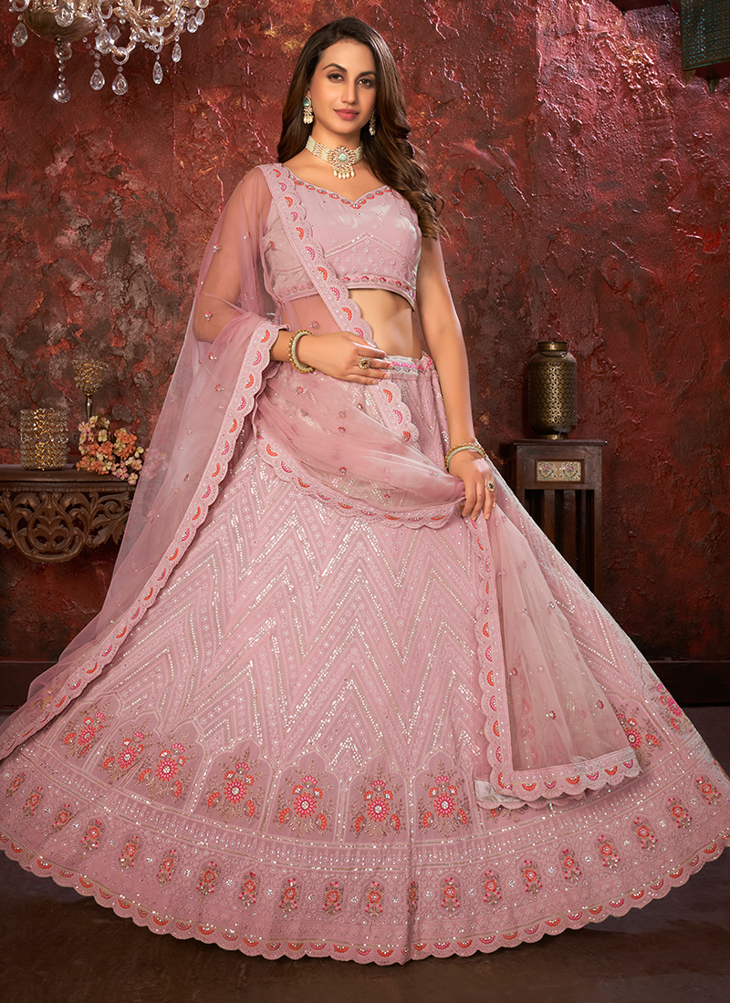 Buy Pink Faux Georgette wedding Lehenga Choli at