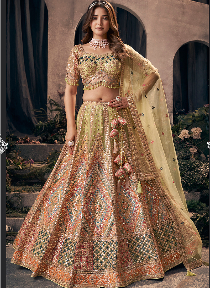 Peach Color Gota Patti Work Lehenga Set With Magenta Color Dupatta –  Bollywood Wardrobe