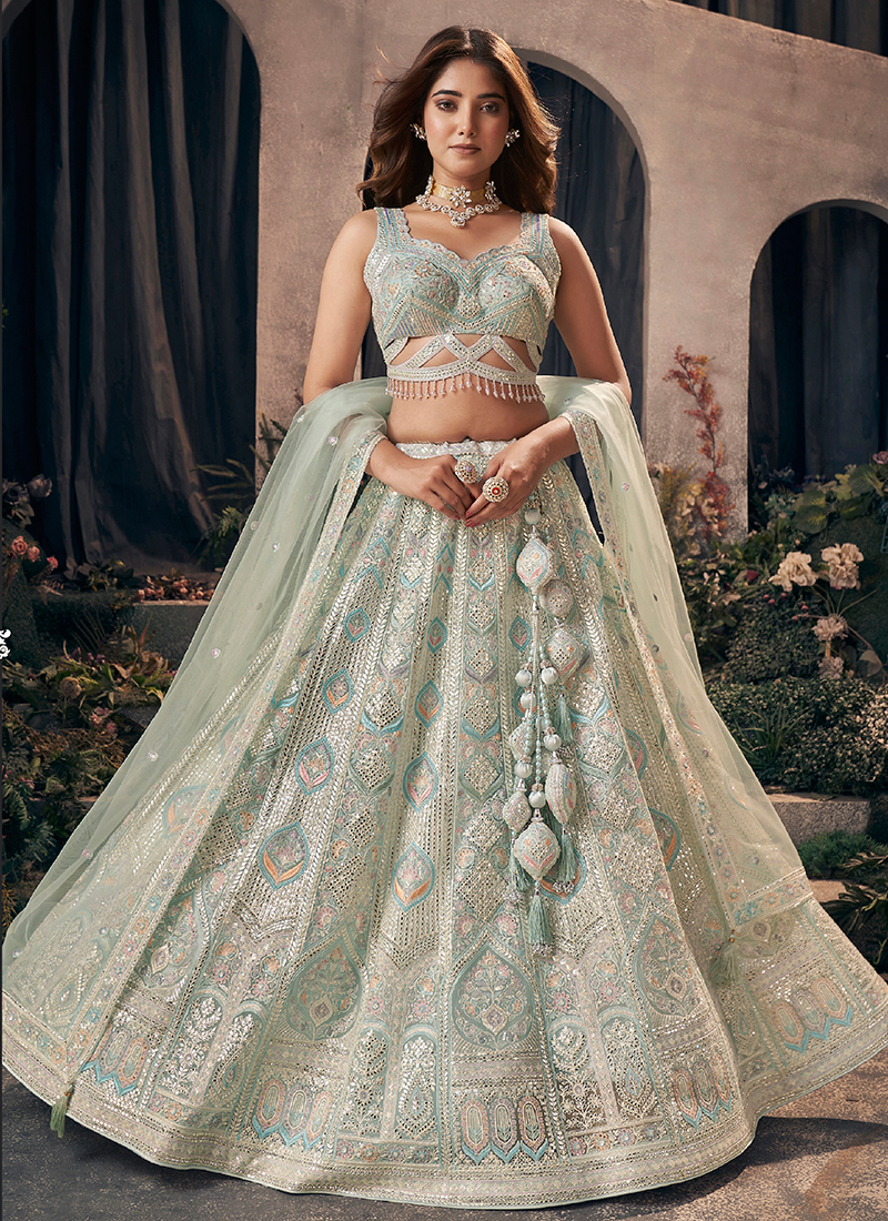 Buy Bridal Wear Multi Color Gota Patti Kali Net Readymade Lehenga Choli  Online From Surat Wholesale Shop.