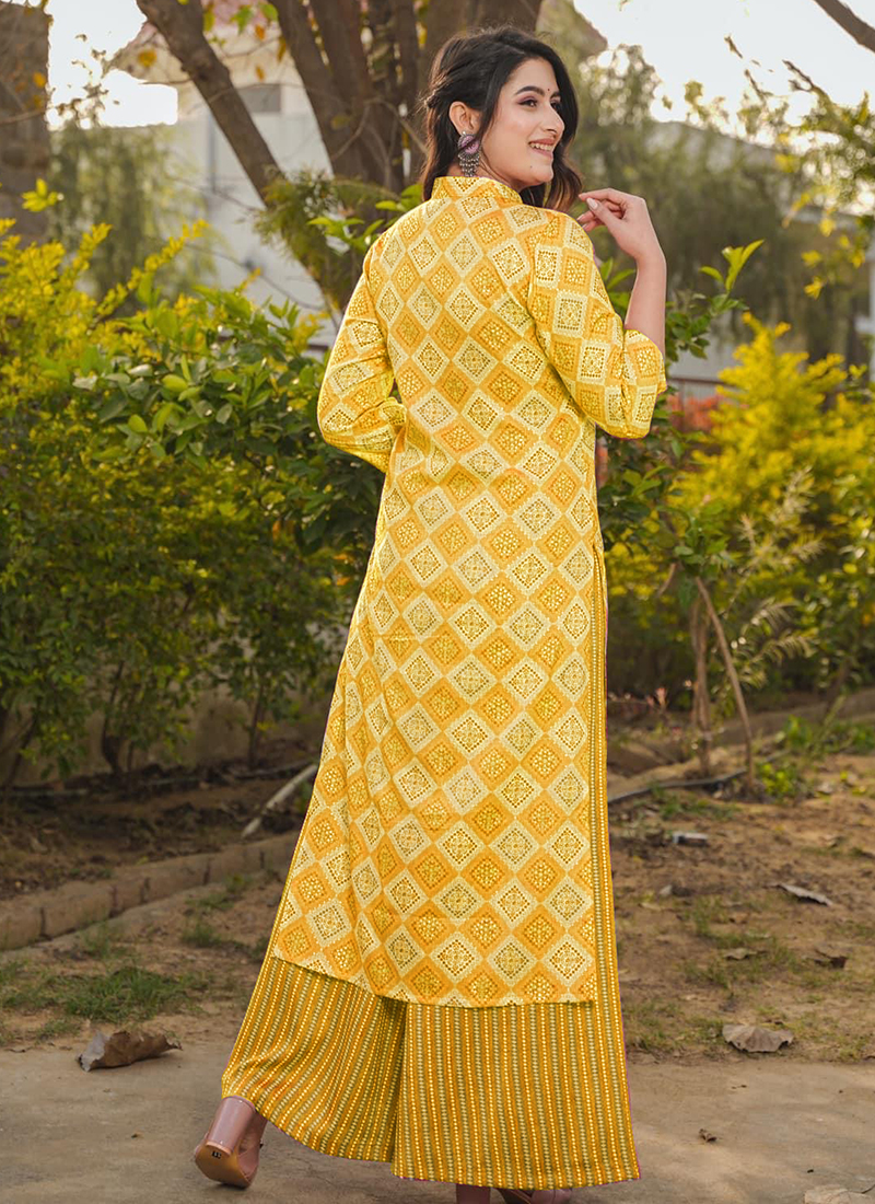 Stitched Cotton Yellow Kurti With Palazzo, Machine wash at Rs 615 in Jaipur