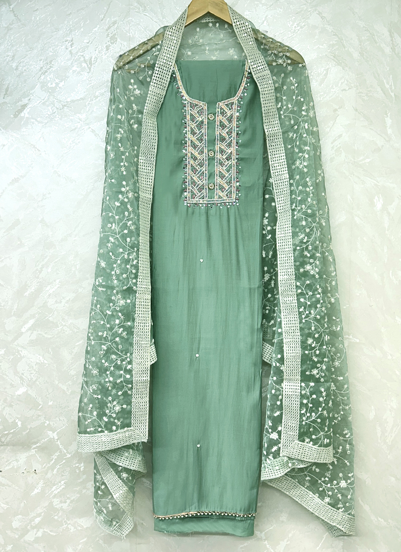 Buy Pista Green Pure Modal Hand Work Traditional Wear Punjabi Dress  Material Online From Surat Wholesale Shop.