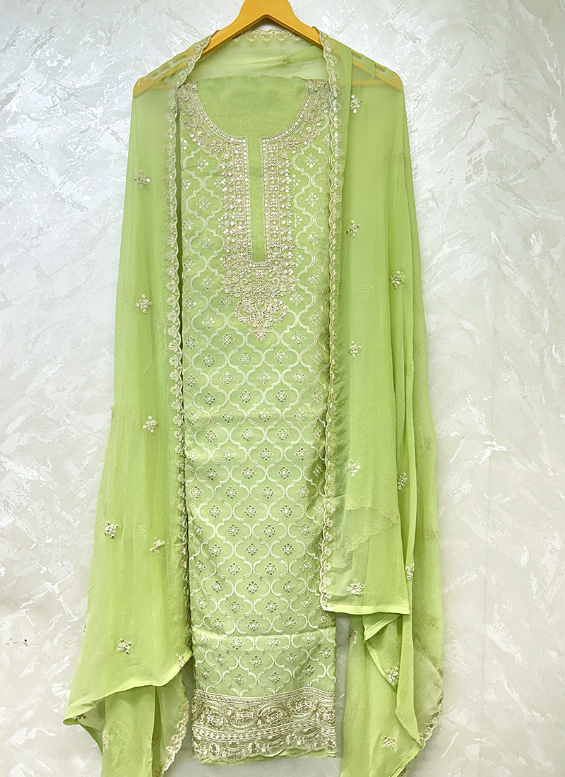Buy Light Green Pure Chiffon Lucknowi Work Festival Wear Punjabi Dress  Material Online From Surat Wholesale Shop