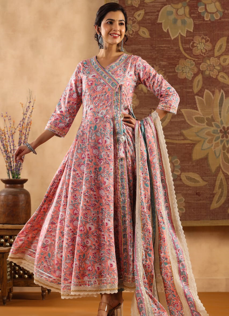 Buy Light Pink Cotton Digital Printed Traditional Wear Readymade Salwar  Suit Online From Surat Wholesale Shop.