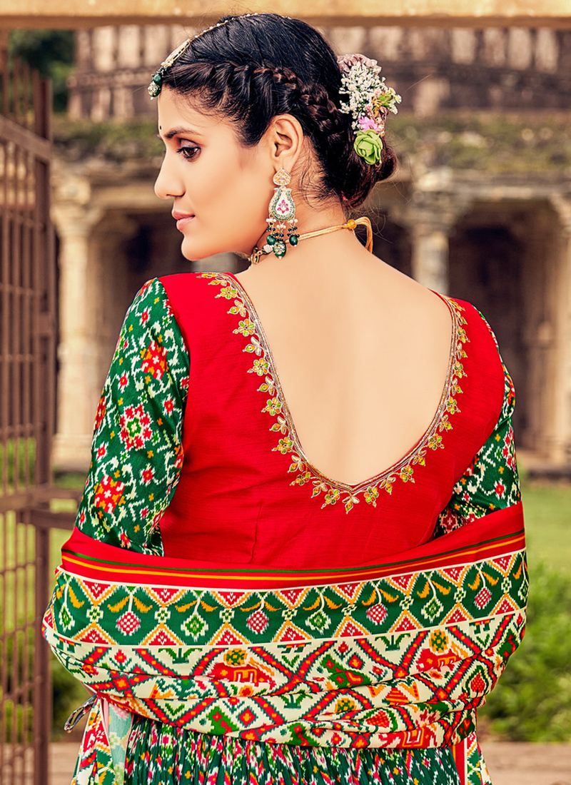 Digital Printed Rayon Lehenga- Choli in Red and Green| lovelyweddingmall.com