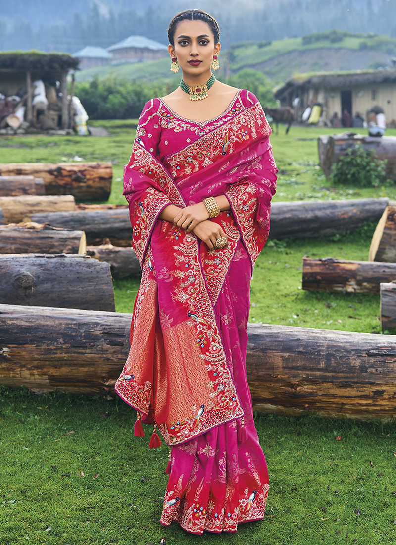 Strawberry Pink Color Silk Saree– Lotus Fashion