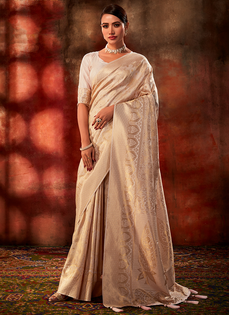 Party Wear, Traditional Beige and Brown color Silk, Tussar Silk fabric Saree  : 1884390
