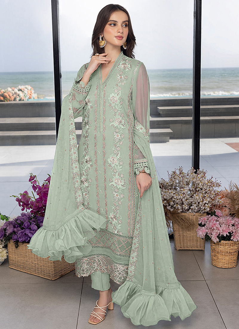 ワンピース Pakistani costume Embroidered a Set Embroidery Chain Worked Salwar Kameez Suits Pakistani
