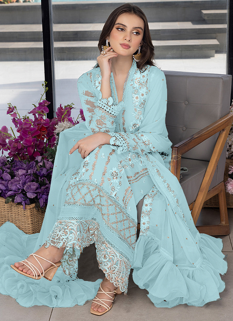 blue eid dresses Elegant Raw Silk Blue Salwar Kameez Pakistani Eid Dress Online LARGE main image 1
