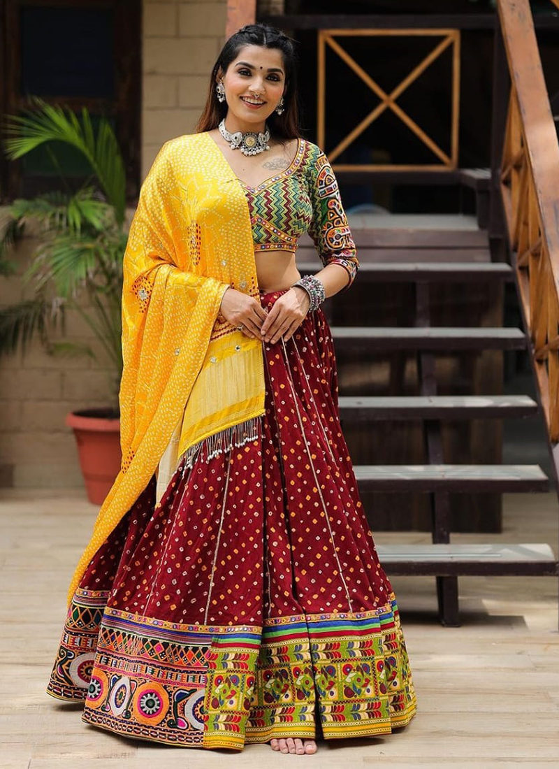 Buy Coral Yellow Red Lehenga Choli online-Karagiri – Karagiri Global