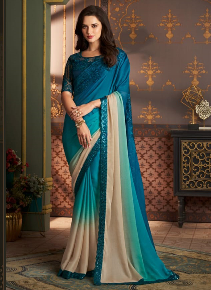 Siroski Work With Chiffon Fabric Padding Saree - THE52 - 4106957