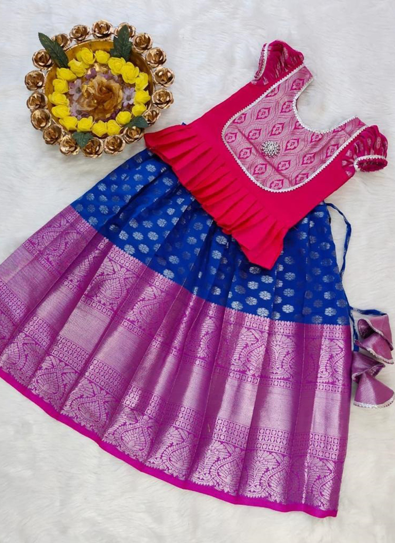 Kids pattu lehenga | Kids blouse designs, Dresses kids girl, Baby girl  lehenga