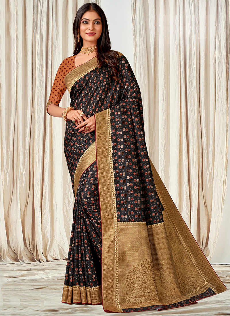 Black Color Bhagalpuri Desi Silk Saree - Linen Saree