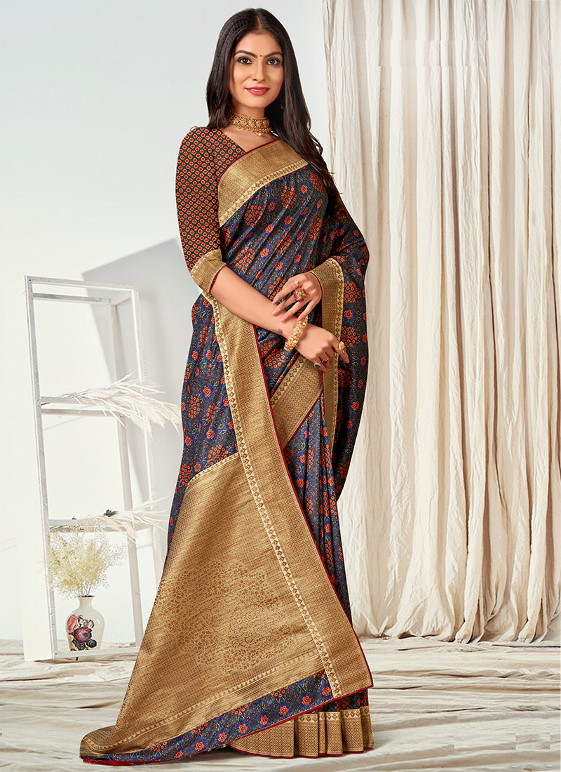 Verdun Green Tussar Silk Printed Saree | South silk sarees, Tussar silk  saree, Saree