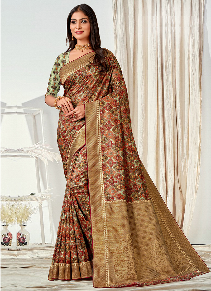 Buy Floral Silk Printed Sarees Online for Women in USA