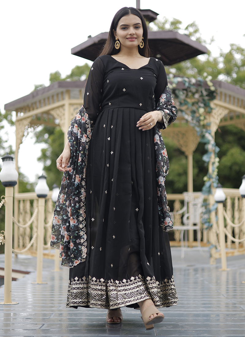 Aayaa Faux Blooming Georgette Wholesale Readymade Gown With Duppatta 4 Pieces Catalog