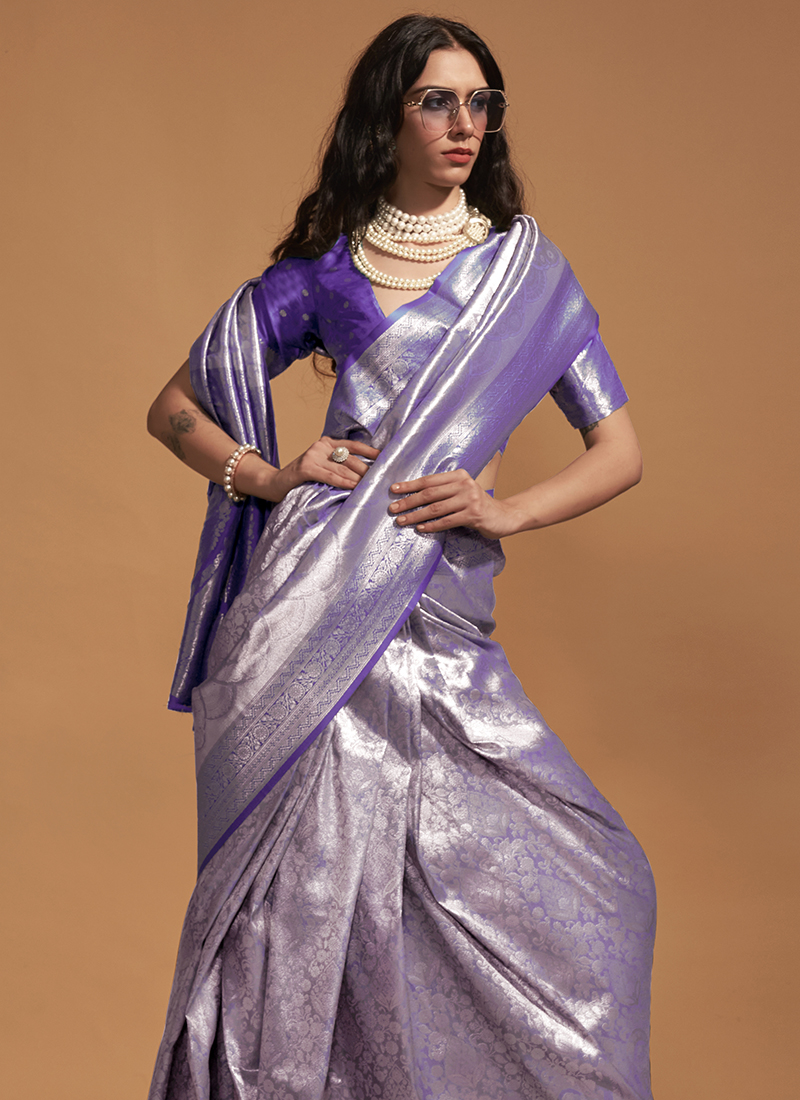 Buy Purple Kanjivaram Silk Zari Classic Saree Online : India - Saree