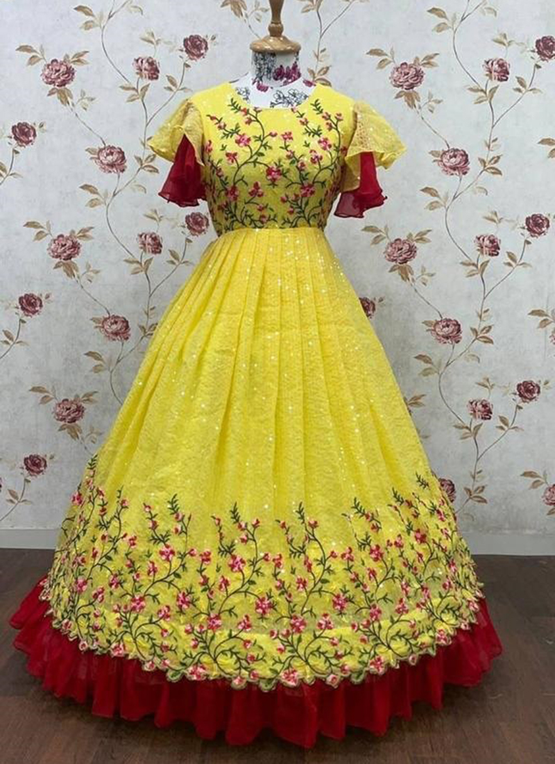 Vintage / Retro Yellow Beading Pearl Sequins Flower Girl Dresses 2024 Ball  Gown Square Neckline Birthday 1/2 Sleeves Backless Floor-Length / Long