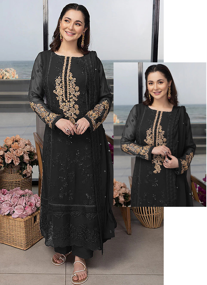 Buy Black Pakistani Designer Kurta With Straight Trouser,embroidered Short  Kurti With Pant Online in India - Etsy