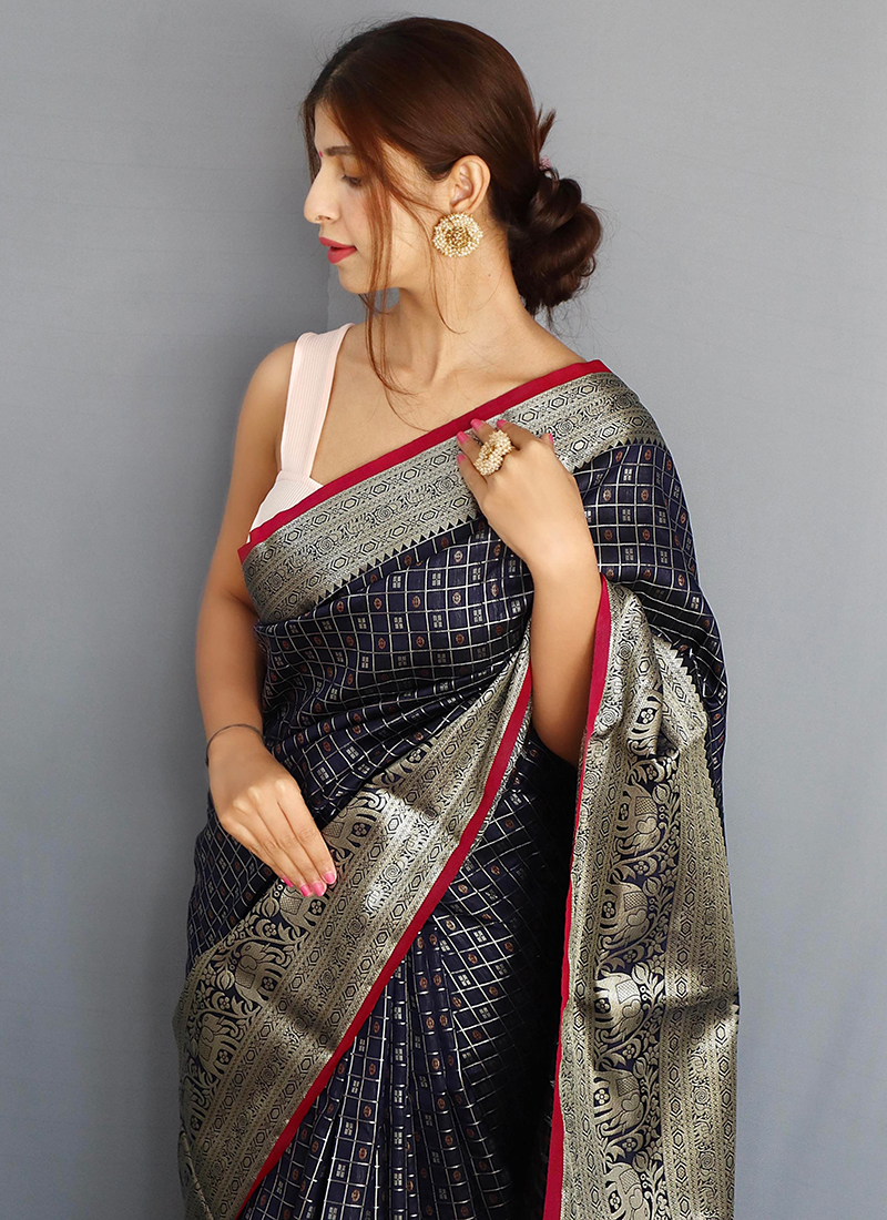 Black Color Semi Silk Readymade Saree Blouse With Border Sleeves – D3blouses