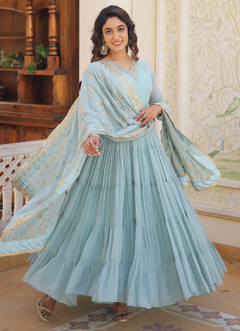 Party Wear Sky blue Designer Net Evening Gown at Rs 5000 in Jaipur | ID:  21764739497