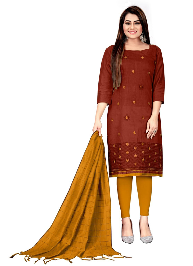 Embroidered Ladies Cotton Churidar Dress Materials at Rs 325/piece in Surat