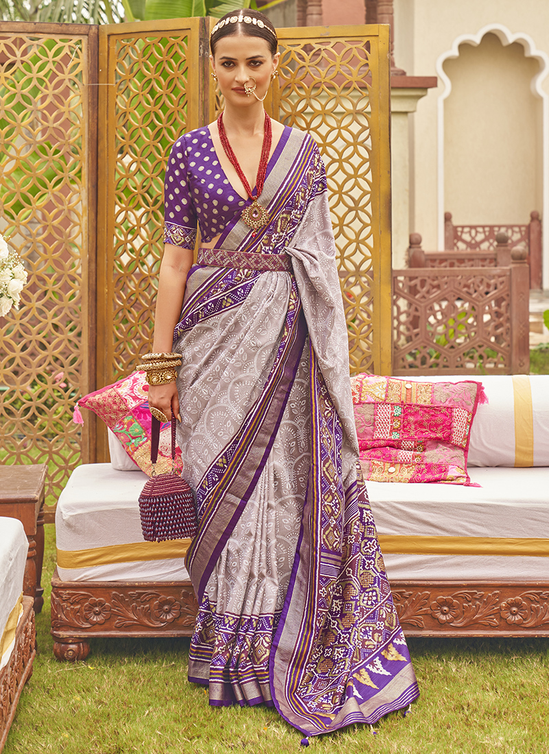 Georgette Party Wear Saree in Purple with Embroidered - SR24417