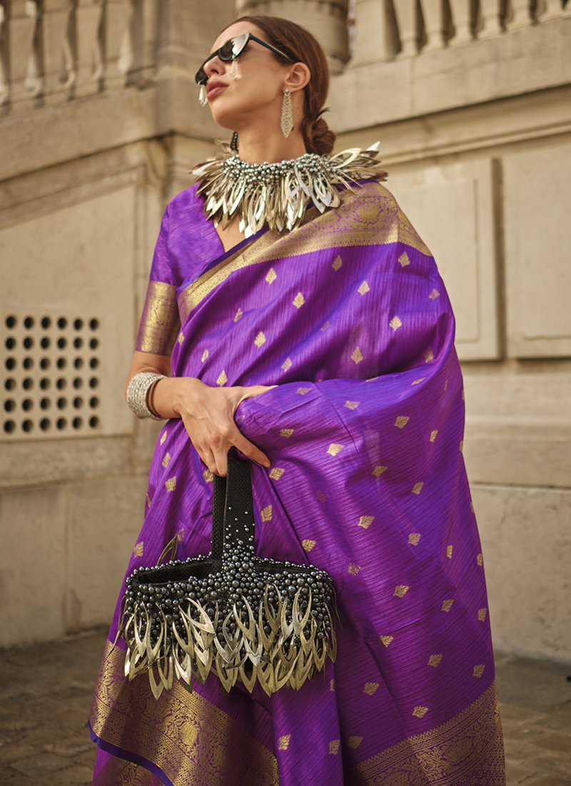 Midnight Blue Color Contrast Soft Khaddi Silk Saree (She Saree 2305)