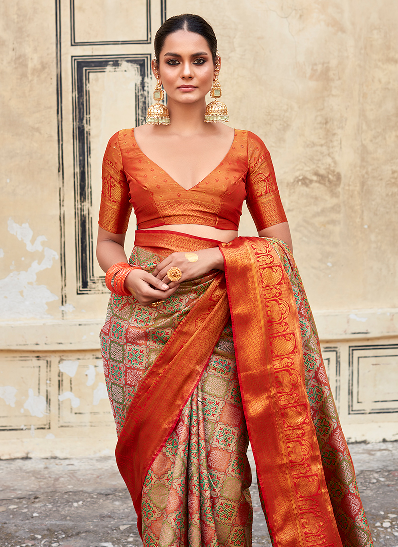 Orange Kanchipuram Pattu Saree, 6 m at Rs 2400 in Anantapur | ID:  2852551321288