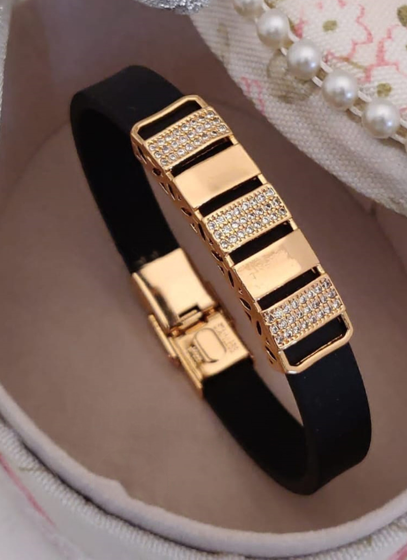 Men's Black Leather & Gold Tone Steel Bangle Bracelet Personalized  Engraving #21
