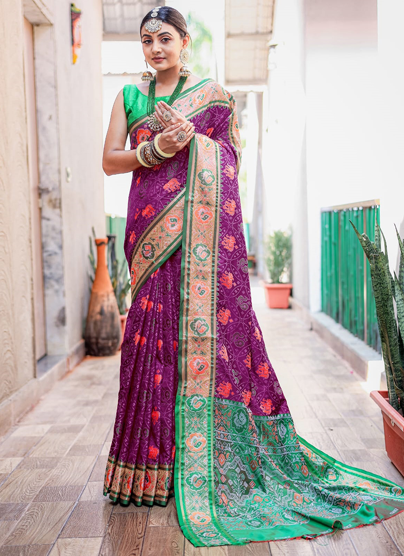 Wedding Wear Magenta Digital Printed Patola Silk Saree RUTUJAPATOLA 2